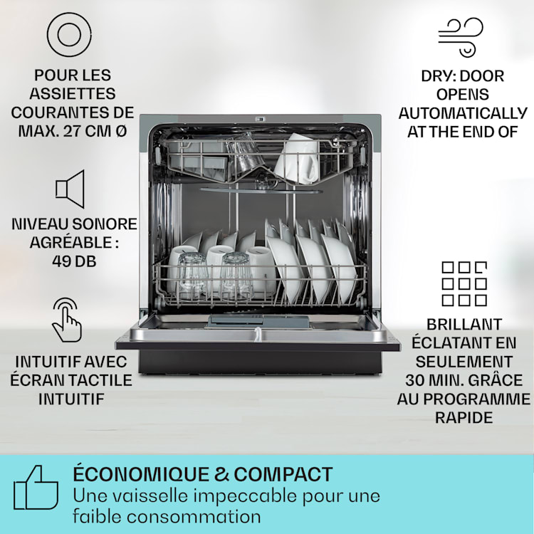 Amazonia 8 Lave-vaisselle 1620 watts pour 8 couverts 49 dB Aquastop Anthracite