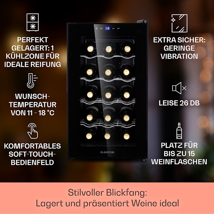 Barolo 15 Uno Weinkühlschrank 48 Ltr 15 Flaschen 11-18°C SingleZone 15 Flaschen | Schwarz