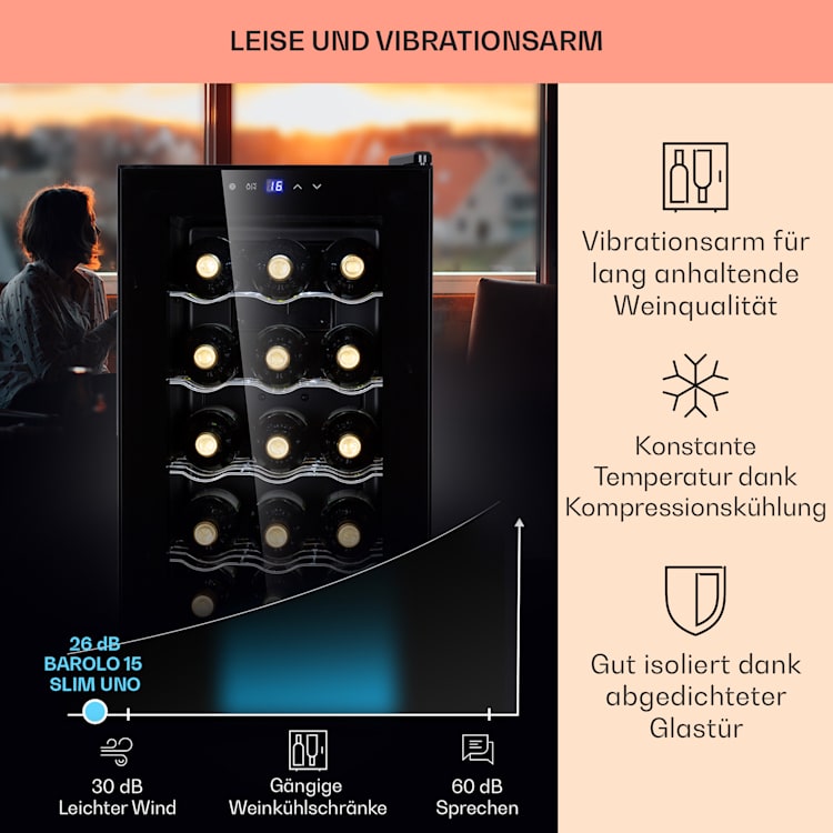 Barolo 15 Uno Weinkühlschrank 48 Ltr 15 Flaschen 11-18°C SingleZone 15 Flaschen | Schwarz