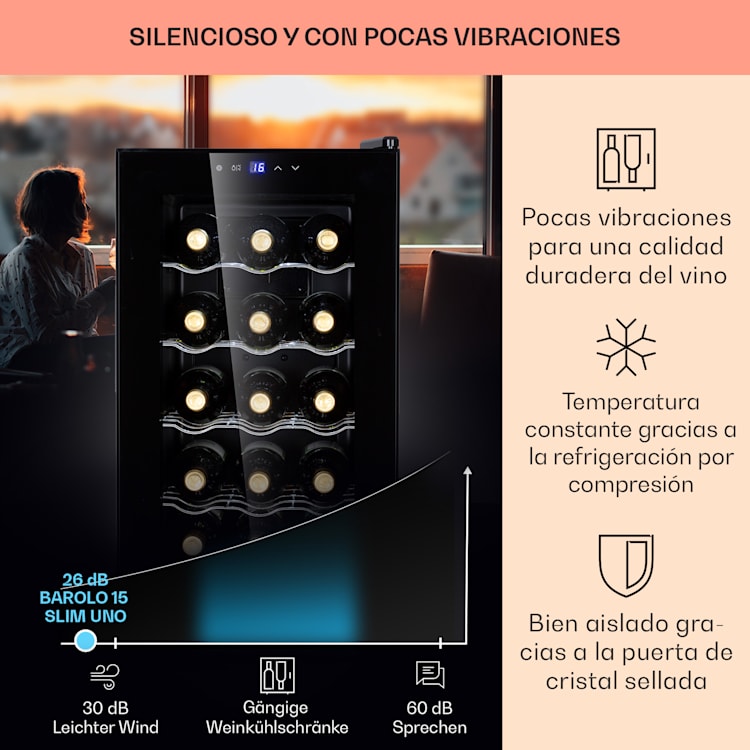 Barolo 15 Uno Vinoteca 48 L 15 botellas 11-18 ºC SingleZone 14 botellas | Negro