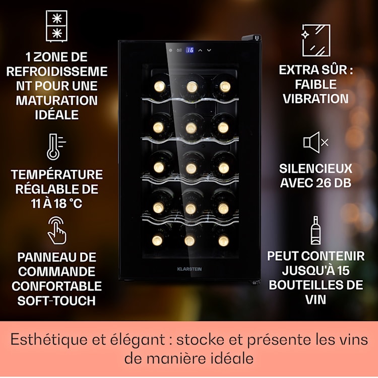 Barolo 15 Uno wijnkoelkast 48 liter 15 flessen 11-18°C single zone 15 flessen | Zwart