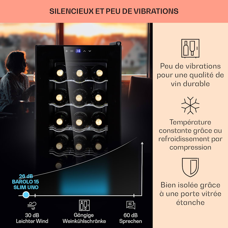 Barolo 15 Uno wijnkoelkast 48 liter 15 flessen 11-18°C single zone 15 flessen | Zwart