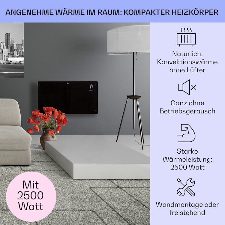 Bansin Crystal Smart Konvektions-Heizgerät 2500W 5 - 50 °C App-Steuerung 2500 W | Schwarz