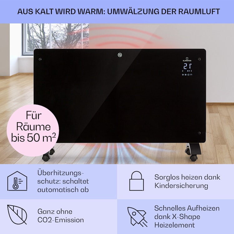 Bansin Crystal Smart Konvektions-Heizgerät 2500W 5 - 50 °C App-Steuerung 2500 W | Schwarz
