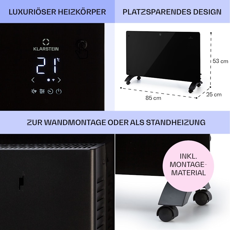 Bansin Crystal Smart Konvektions-Heizgerät 2500W 5 - 50 °C App-Steuerung 2500 W | Schwarz