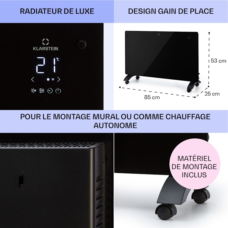 Bansin Crystal Smart convectieverwarming 2500 W 5 - 50 °C app bediening 2500 W | Zwart
