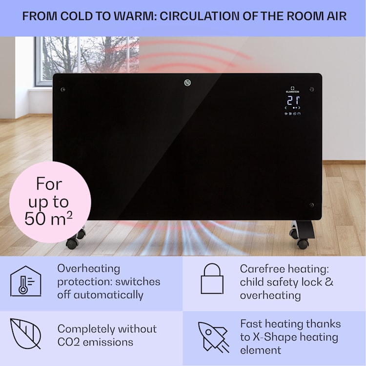 Bansin Crystal Smart, konvektorski grelnik, 2500 W, 5 - 50 °C, aplikacijski nadzor 2500 W | Črna