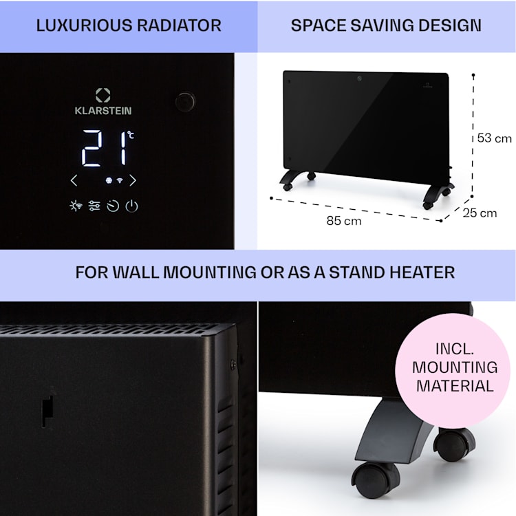 Bansin Crystal Smart, konvektorski grelnik, 2500 W, 5 - 50 °C, aplikacijski nadzor 2500 W | Črna