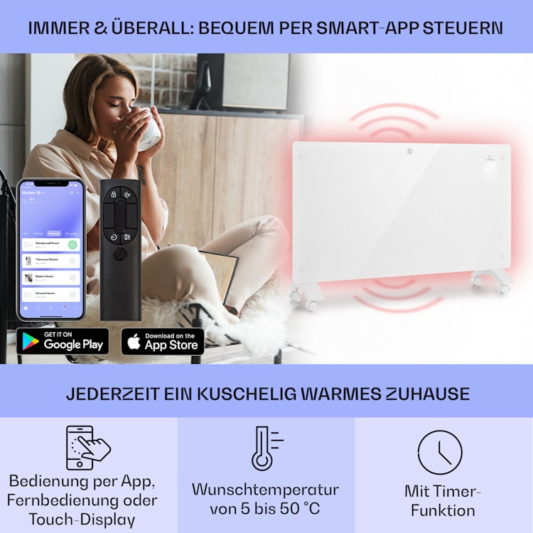 Bansin Crystal Smart Konvektions-Heizgerät 2500W 5 - 50 °C App-Steuerung 2500 W | Weiß