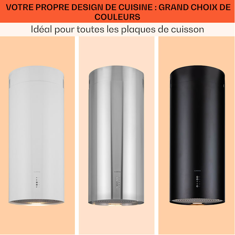 Bolea Hotte aspirante d'îlot Ø38 cm évacuation/circulation d'air 600 m³/h LED avec filtre à charbon actif Acier Inoxydable