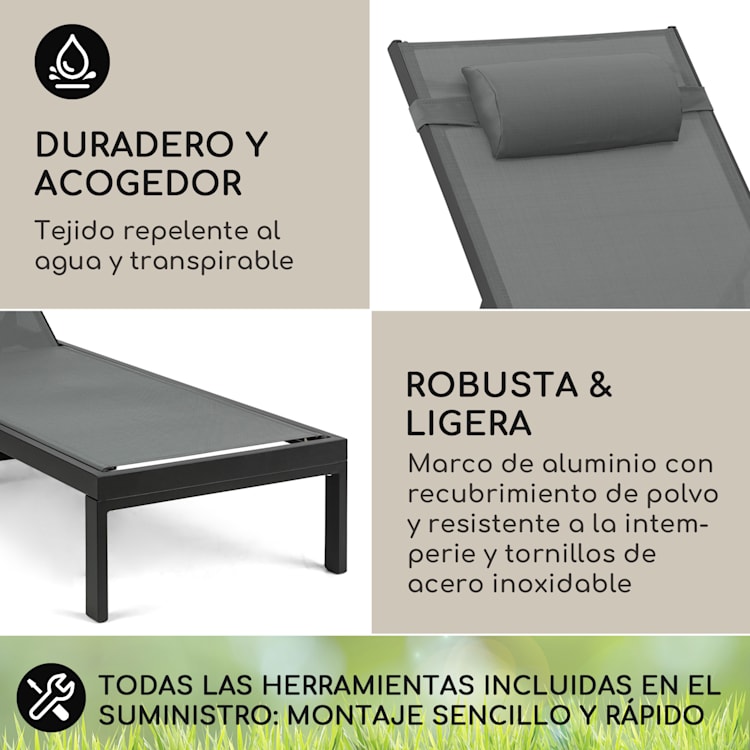 Tumbona Lucca Poliéster Aluminio 4 posiciones Antracita