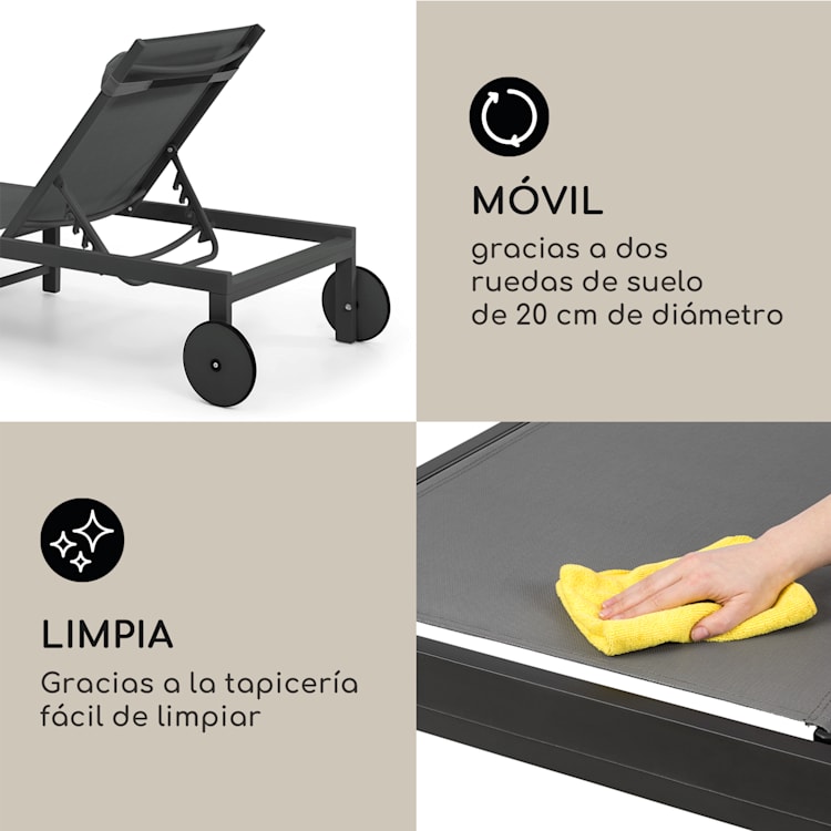 Tumbona Lucca Poliéster Aluminio 4 posiciones Antracita