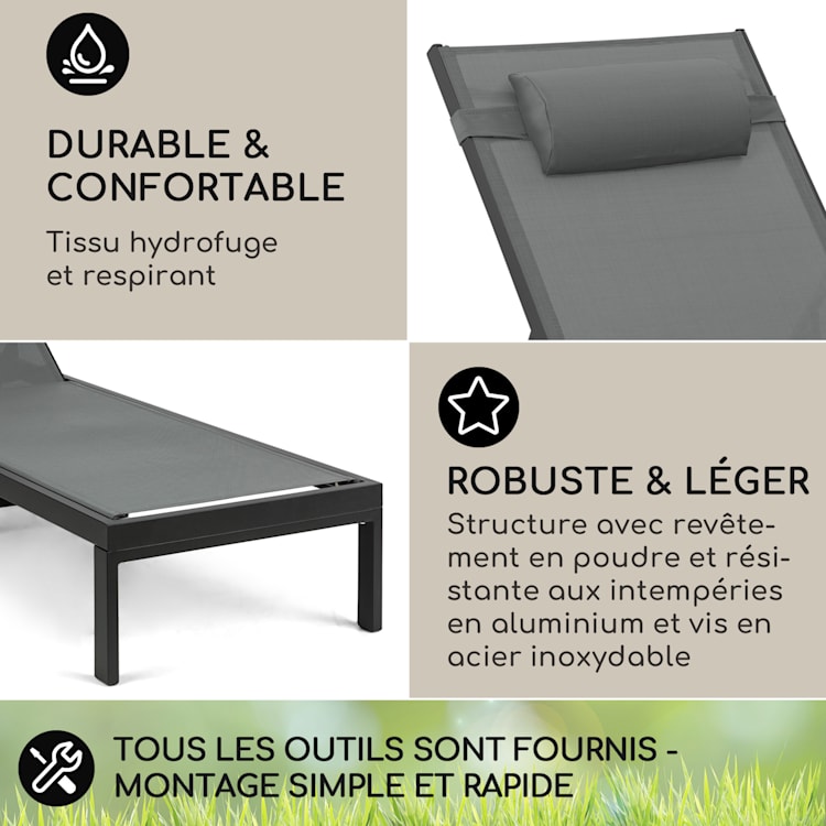 Lucca Lounger Chaise longue polyester aluminium 4 positions Anthracite