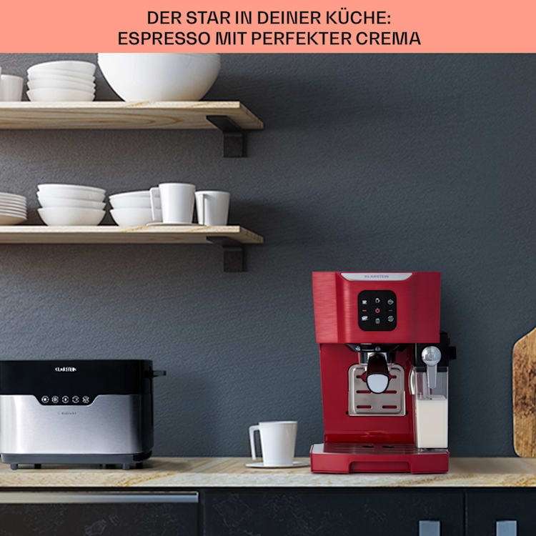 BellaVita Kaffeemaschine 3-in-1 1450 W 20 Bar Milchschäumer Rot