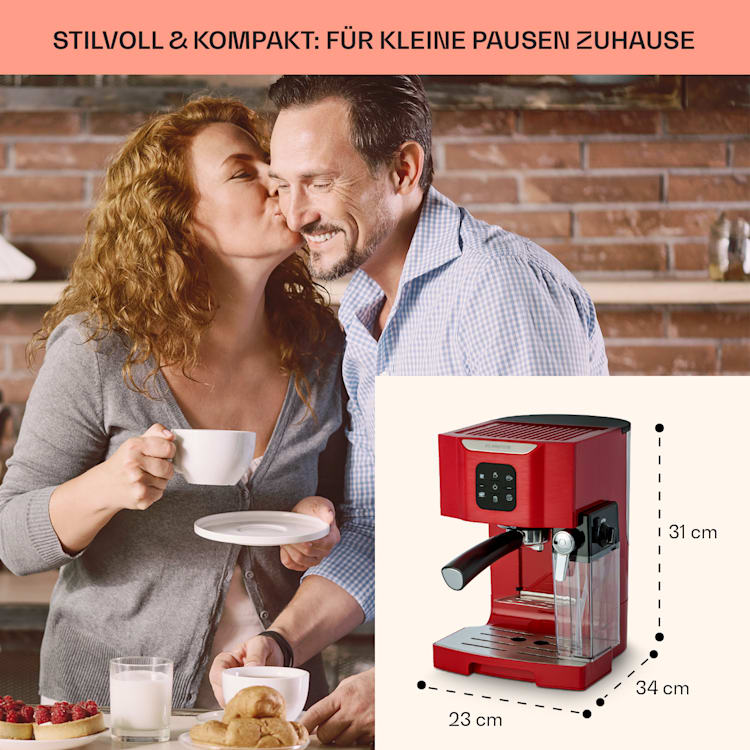 BellaVita Kaffeemaschine 3-in-1 1450 W 20 Bar Milchschäumer Rot