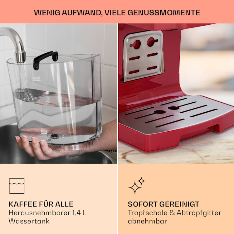 BellaVita Kaffeemaschine 3-in-1 1450 W 20 Bar Milchschäumer Rot