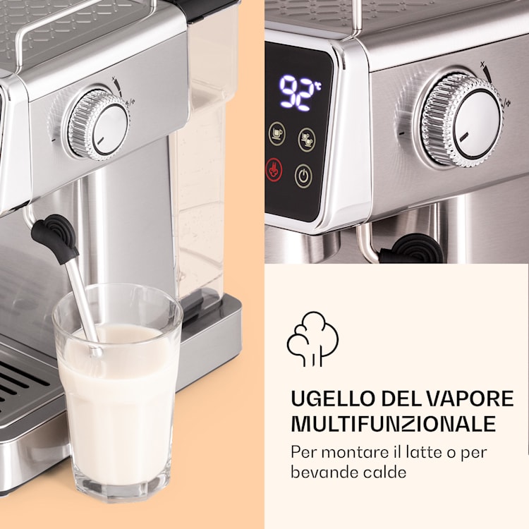 Libeica - Macchina del caffè, 19 bar, circa 10 tazze, 1,8 litri, ugello per montare il latte