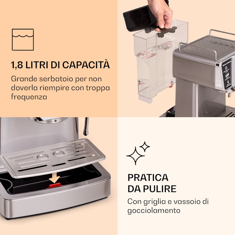 Libeica - Macchina del caffè, 19 bar, circa 10 tazze, 1,8 litri, ugello per montare il latte