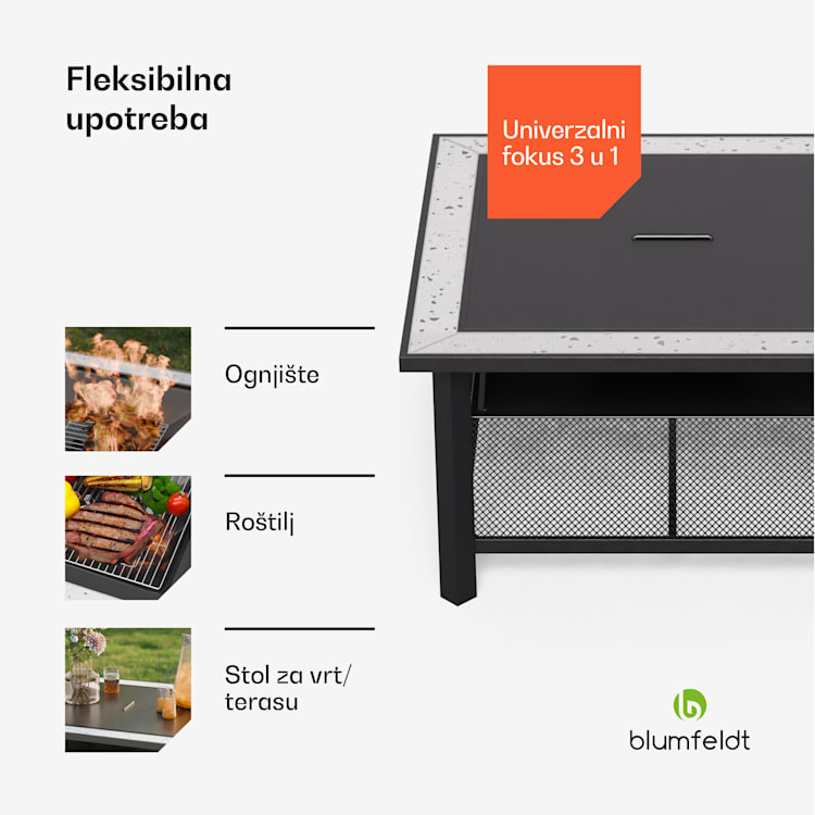 Merano Avanzato 3 u 1, ložište s funkcijom roštilja, može se koristiti kao stol, 87 x 87 cm square | BIjela