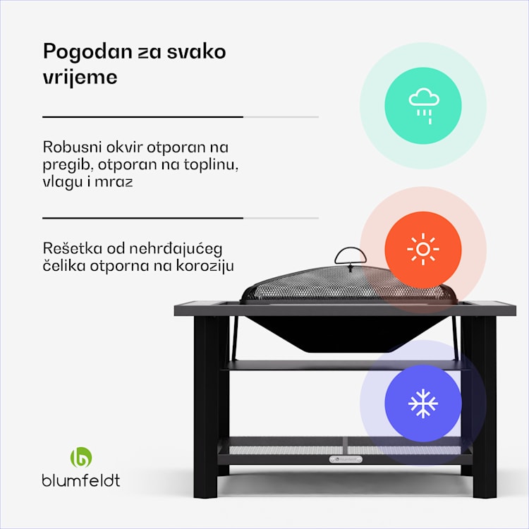 Merano Avanzato 3 u 1, ložište s funkcijom roštilja, može se koristiti kao stol, 87 x 87 cm square | BIjela