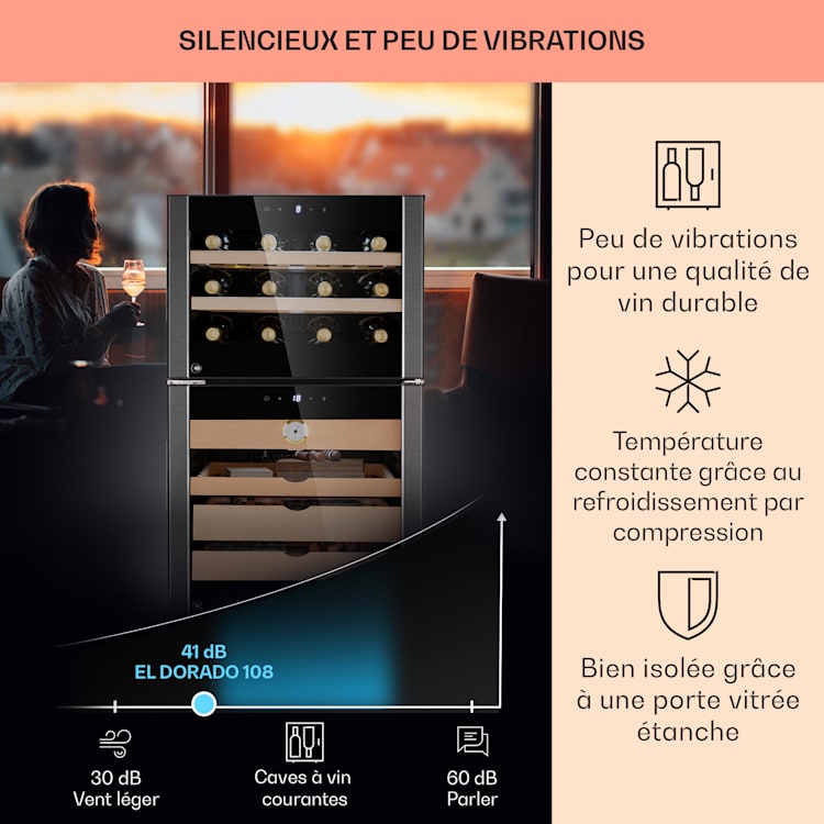 El Dorado 108 Cave à cigares & cave à vin tactile 108 L LED 108 litres | Noir