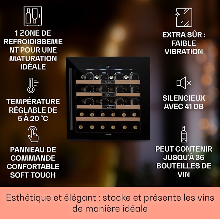 Vinsider 36 Built-In Uno Cave à vin encastrable 36 bouteilles 92 litres en acier inoxydable 36 bouteilles | 1 zone de conservation | Noir