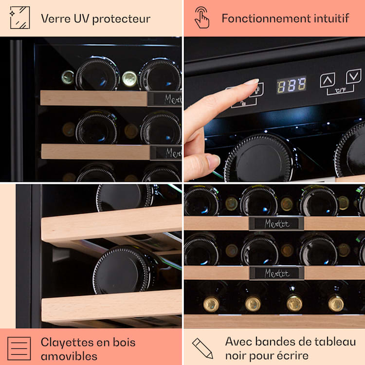 Vinsider 36 Built-In Uno Cave à vin encastrable 36 bouteilles 92 litres en acier inoxydable 36 bouteilles | 1 zone de conservation | Noir