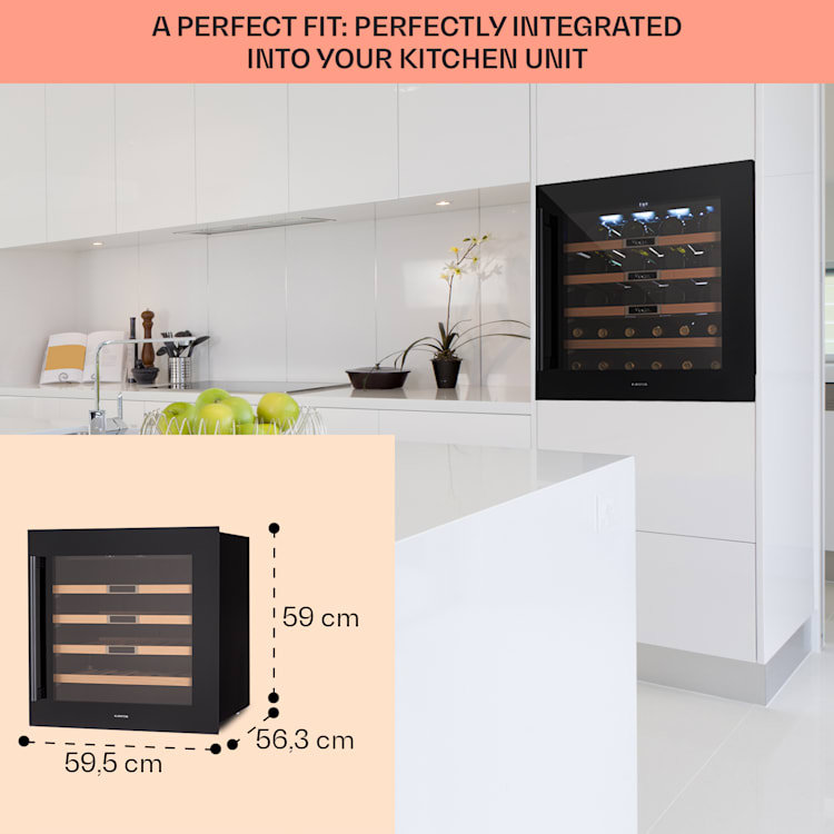 Refrigerador de vinhos de encastrar Vinsider 36 Built-In Uno 36 Garrafas 92 Litros Aço inoxidável 36 garrafas | 1 compartimento de refrigeração | Preto