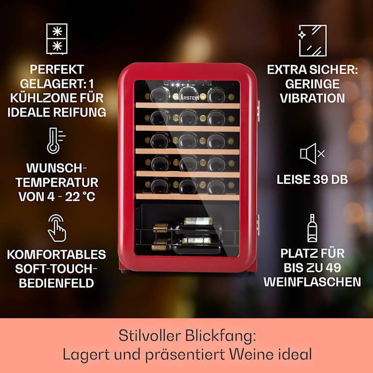 Vinetage 49 Uno Weinlagerschrank 110 Ltr / 49 Fl. 4-22°C Retro 49 Flaschen | 1 Kühlzone | Rot