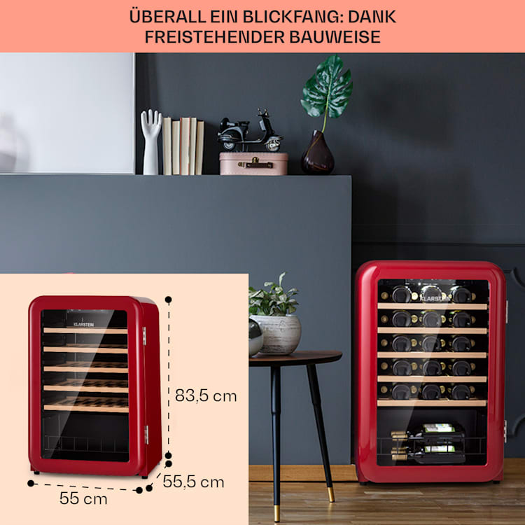 Vinetage 49 Uno Weinlagerschrank 110 Ltr / 49 Fl. 4-22°C Retro 49 Flaschen | 1 Kühlzone | Rot