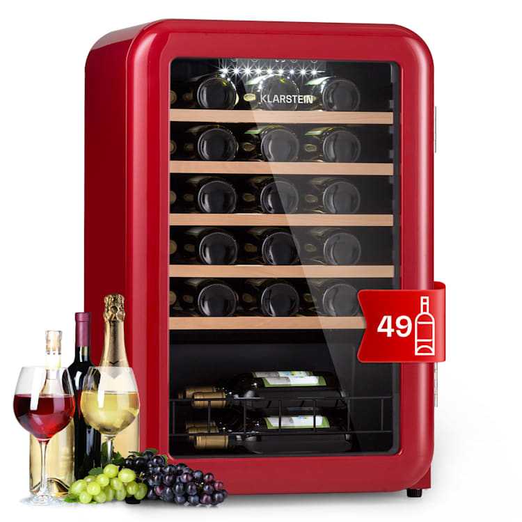 Vinetage 49 Uno Weinlagerschrank 110 Ltr / 49 Fl. 4-22°C Retro 49 Flaschen | 1 Kühlzone | Rot