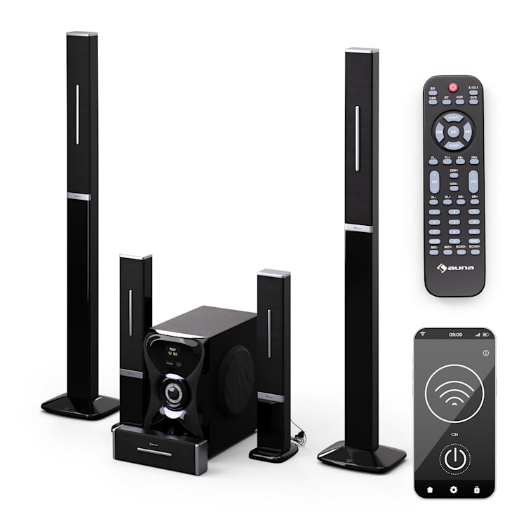 Areal 825 - Impianto audio 5.1 wireless, Bluetooth, 120 W, con funzione karaoke, altoparlanti posteriori wireless