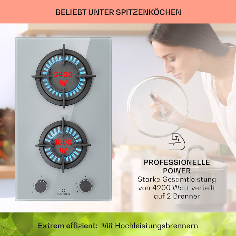 Firetale Gaskochfeld 2-flammig Aluminium-Brenner Erdgas/Propangas inkl. Schlauch und Druckminderer 2 Brenner | Grau