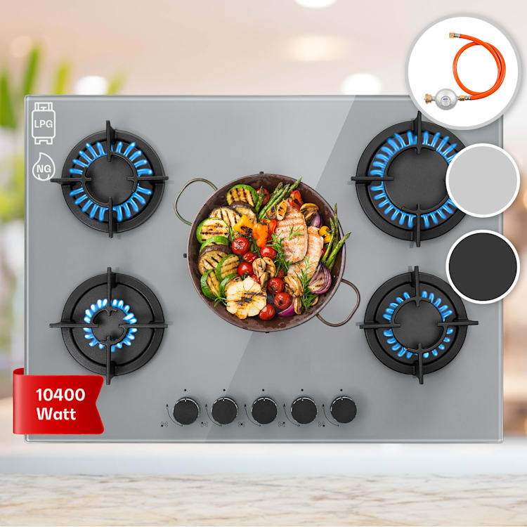 Firetale gaskookplaat 5-pits 70 cm aluminium brander incl. slang en drukregelaar 5 branders | Mid Gray