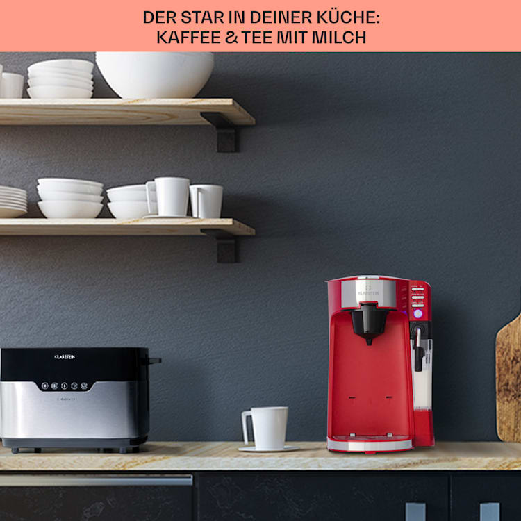 Baristomat 2-in-1-Heißgetränkeautomat Kaffee Tee Milchschaum Rot