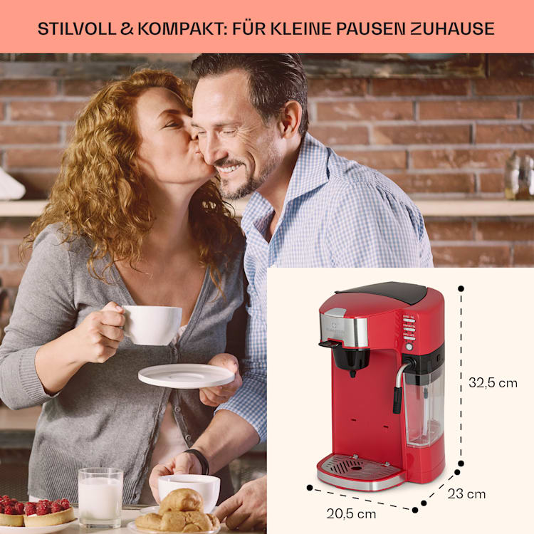Baristomat 2-in-1-Heißgetränkeautomat Kaffee Tee Milchschaum Rot