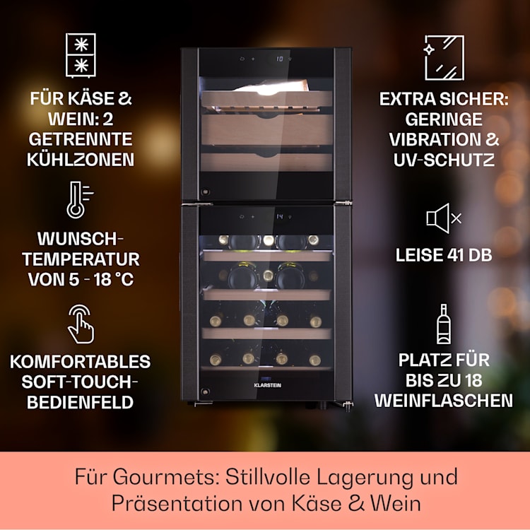El Dorado 89 Käse & Weinkühlschrank 2 Zonen Touch 89L LED 89 Liter | Schwarz