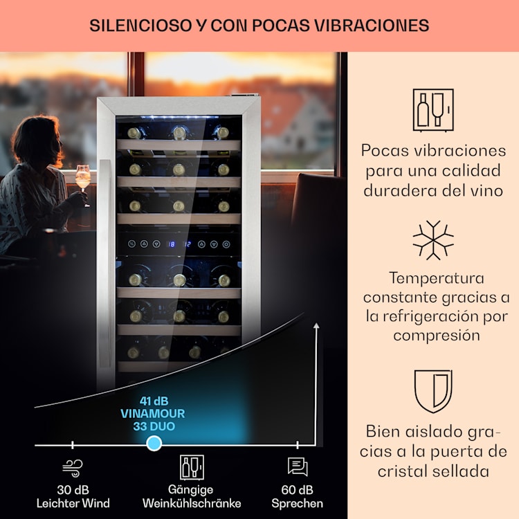 33 botellas | 2 zonas de refrigeración | Acero Inoxidable