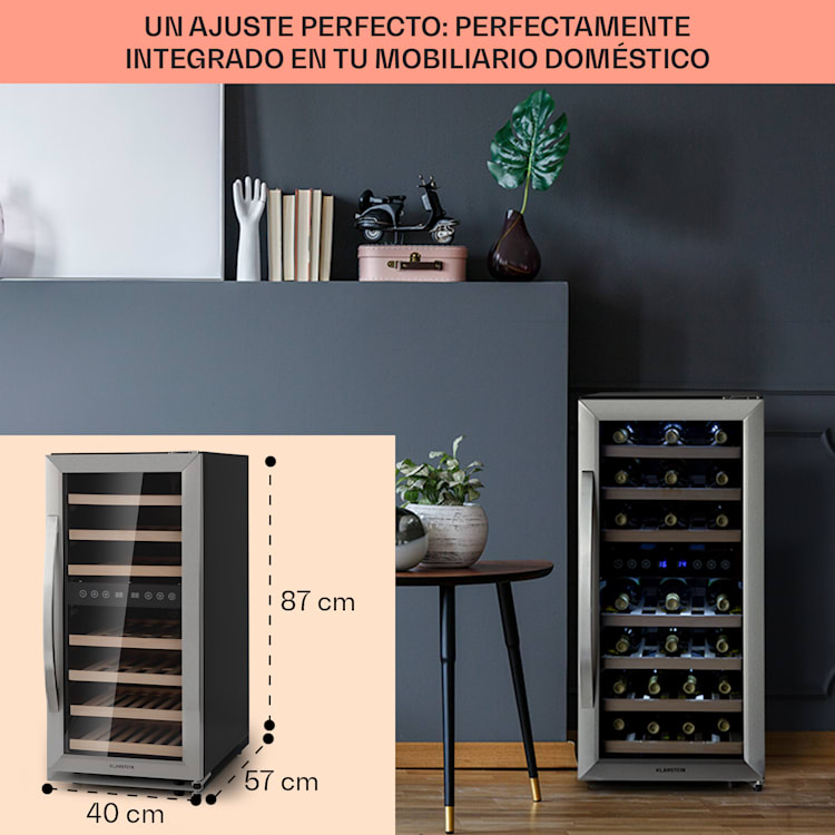 33 botellas | 2 zonas de refrigeración | Acero Inoxidable