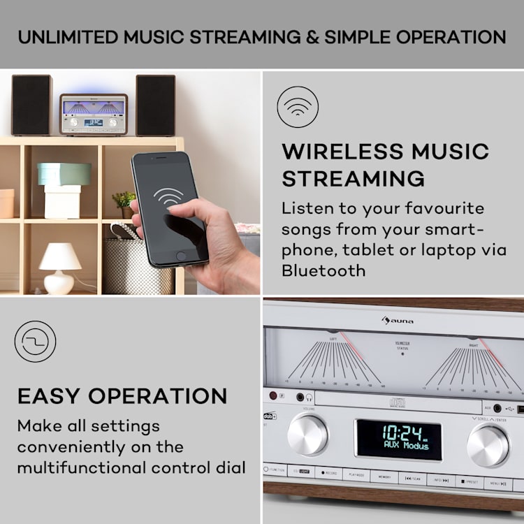 Elton stereo-installatie CD BT MP3 DAB+ FM radio VU-meter sfeerlicht DAB / FM | Walnoot