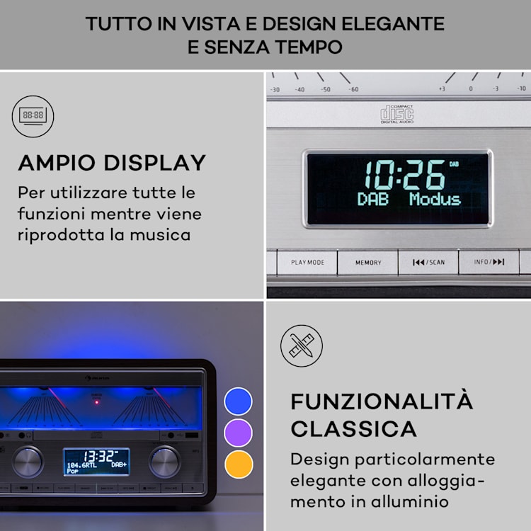 Elton - Impianto stereo, CD, BT, MP3, DAB+, FM, VU-Meter, luce ambiente DAB / FM | Nero