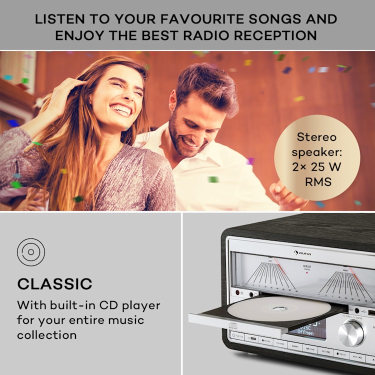 Elton stereo-installatie CD BT MP3 DAB+ FM radio VU-meter sfeerlicht DAB / FM | Zwart