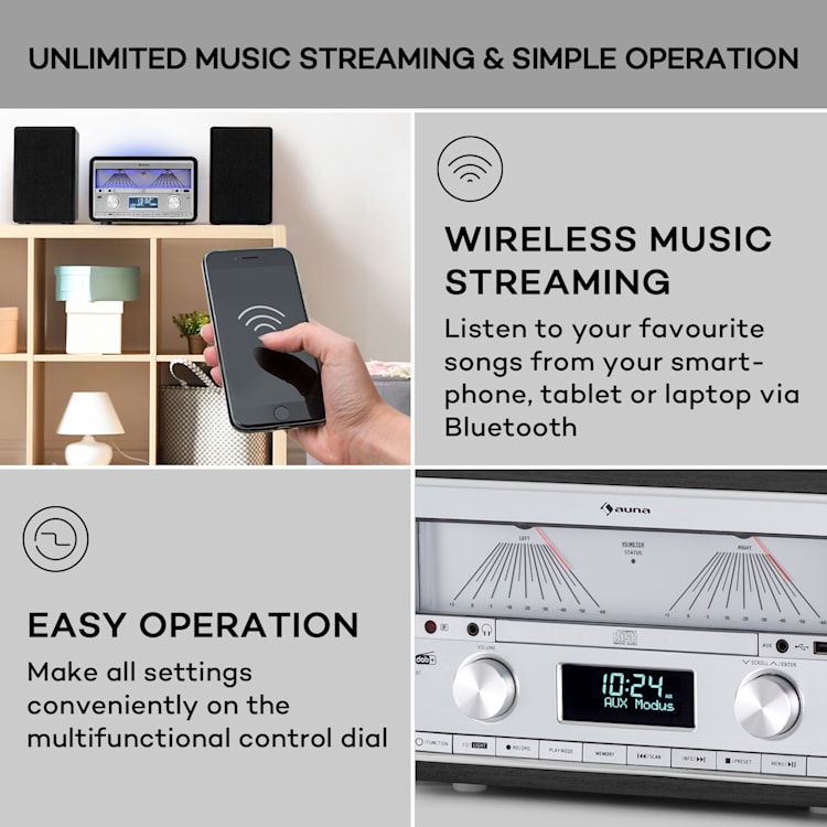 Elton stereo-installatie CD BT MP3 DAB+ FM radio VU-meter sfeerlicht DAB / FM | Zwart
