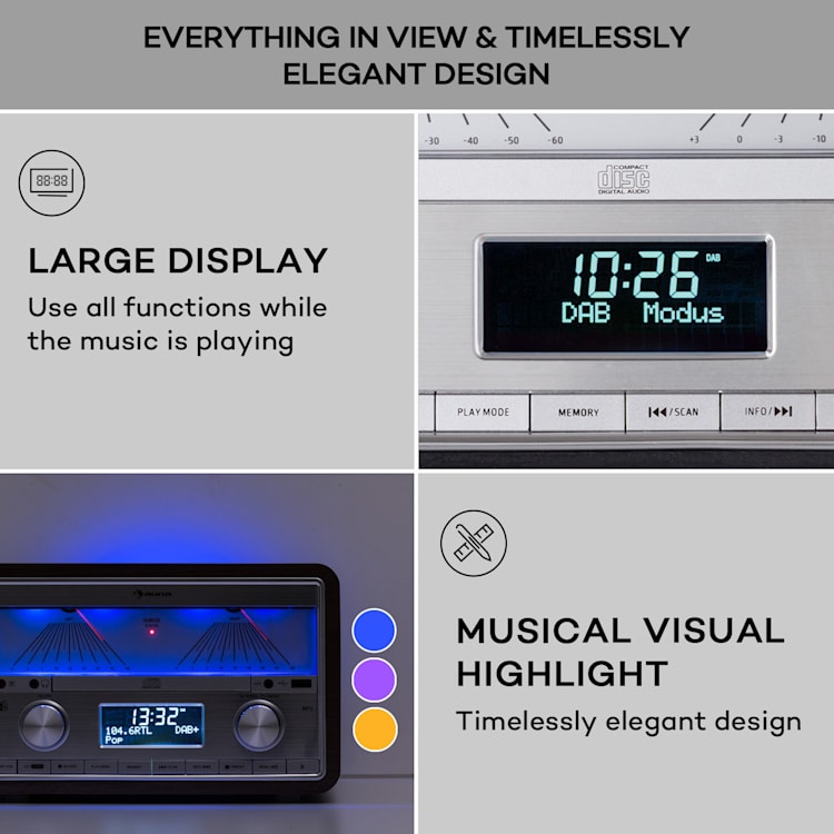 Elton stereo-installatie CD BT MP3 DAB+ FM radio VU-meter sfeerlicht DAB / FM | Zwart
