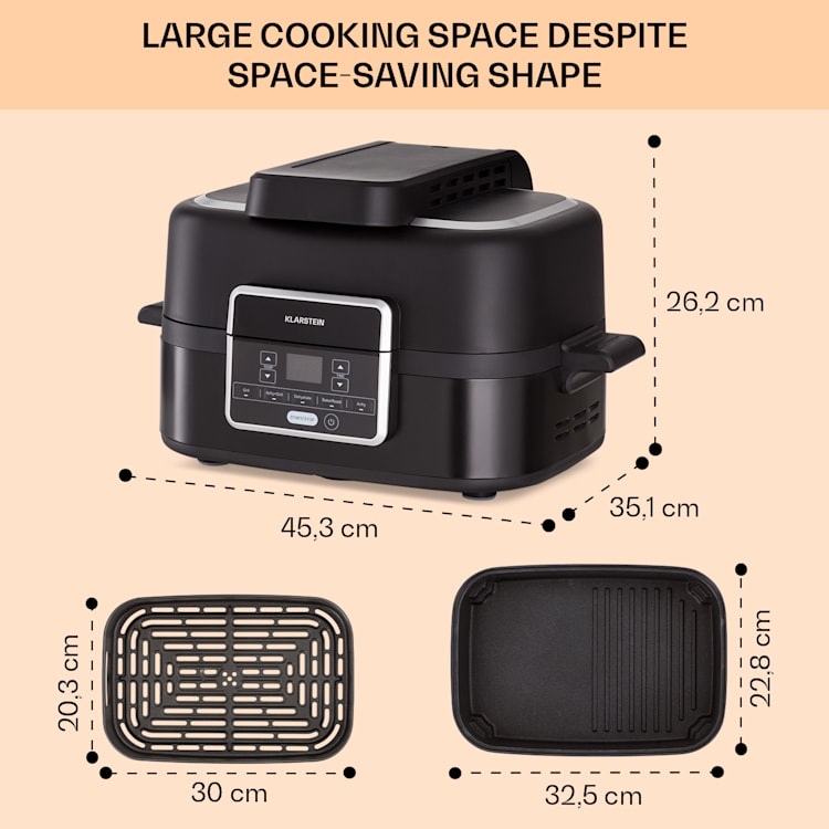 Combo Air, gril-teplovzdušná fritéza, 5 programov, 1500 W, 4,5 l grilovací kôš, 2,5 l fritovací kôš Čierna