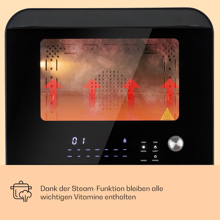 Vita Pro Heißluftfritteuse Dampfgaren 2450 W 18 Ltr 800 ml Wassertank Schwarz