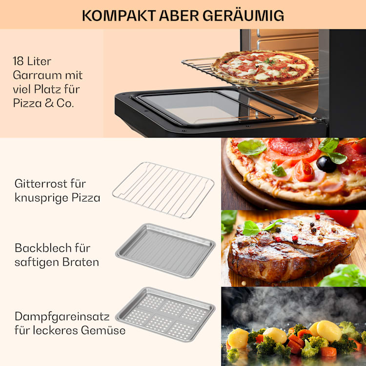 Vita Pro Heißluftfritteuse Dampfgaren 2450 W 18 Ltr 800 ml Wassertank Schwarz