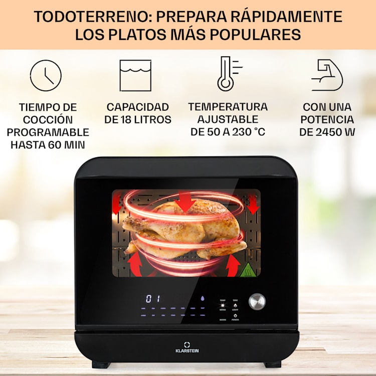Vita Pro Hot Air Deep Fryer con cocción vapor 2450 W 18 litros 14 programas 800 ml depósito de agua Negro