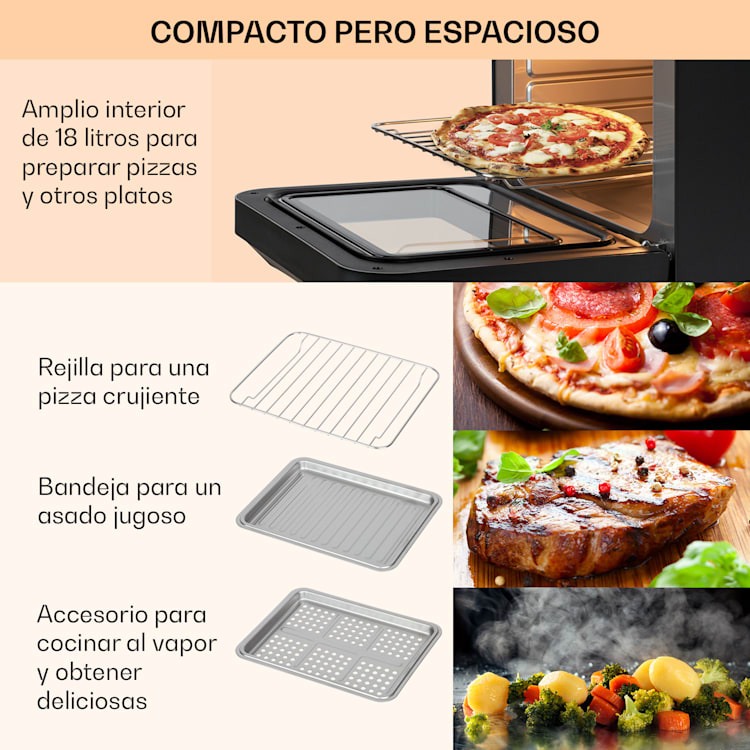 Vita Pro Hot Air Deep Fryer con cocción vapor 2450 W 18 litros 14 programas 800 ml depósito de agua Negro