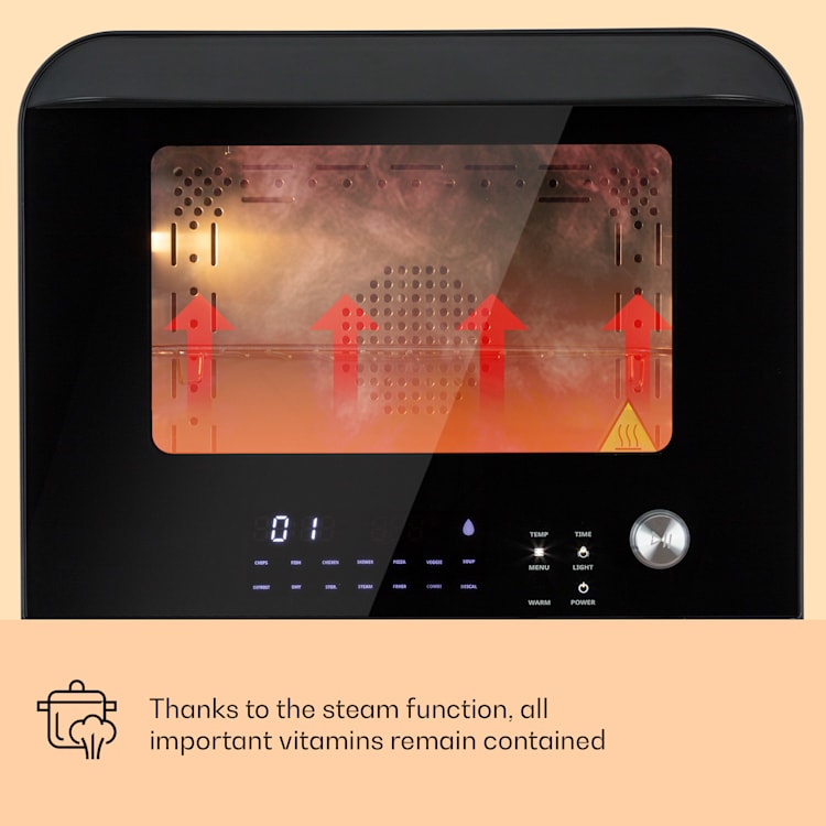 Vita Pro, teplovzdušná fritéza s varením v pare, 2450 W, 18 l, 14 programov, 800 ml nádrž na vodu Čierna